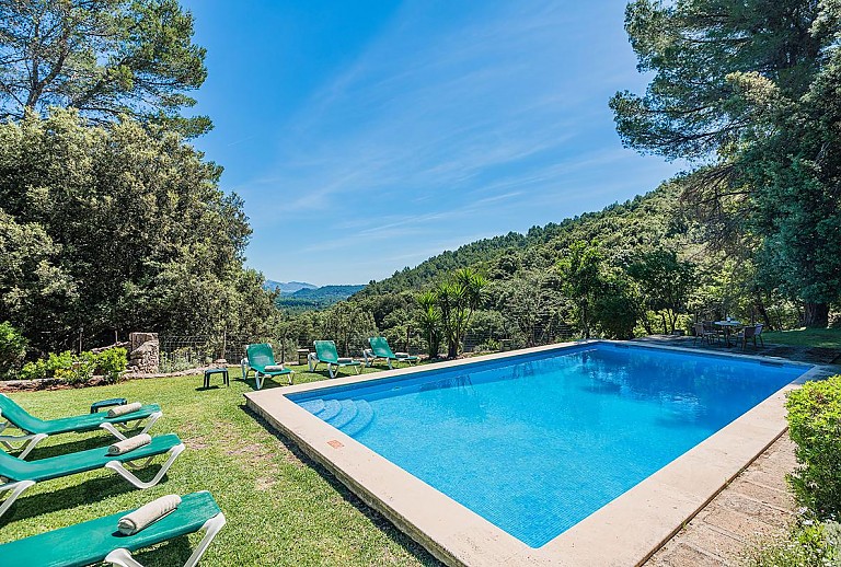 Pool mit Sonnenliegen im Außenbereich