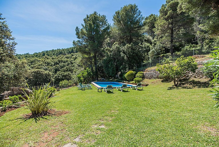 Außenbereich mit Pool mit Sonnenliegen