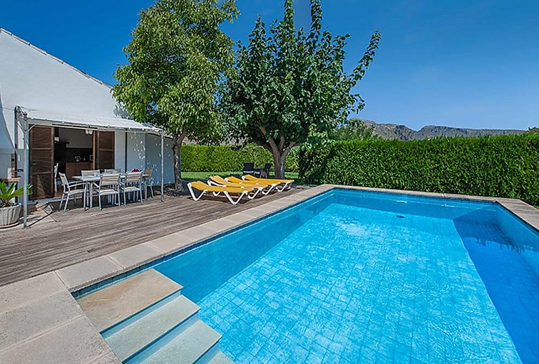 Garten mit Hecke und Pool