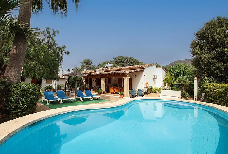 Garten mit Pflanzen und Pool