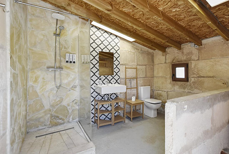 Badezimmer mit Dusche und Waschbecken