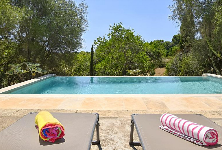 Garten mit Poolliegen und Pool
