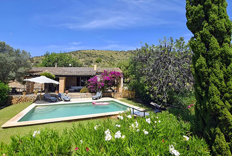 Garten mit Rasen und Pool