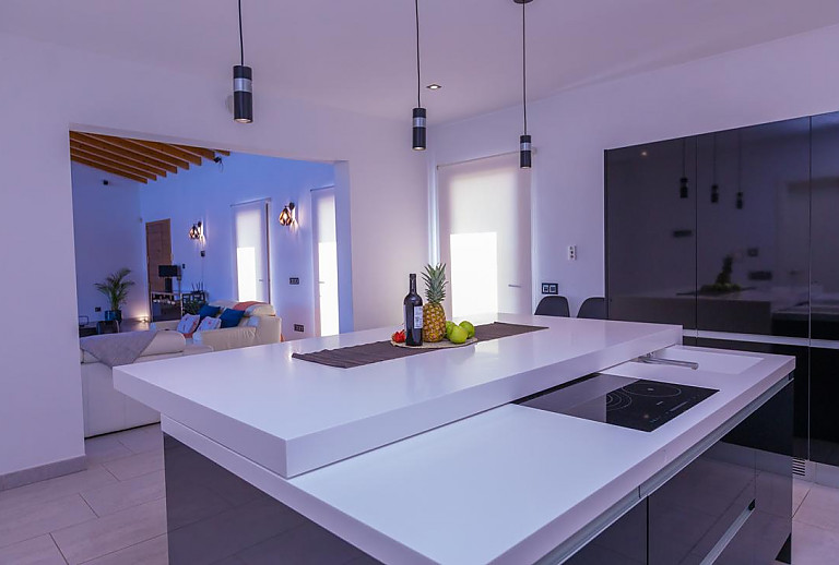 Kochinsel mit Blick in den Wohnraum