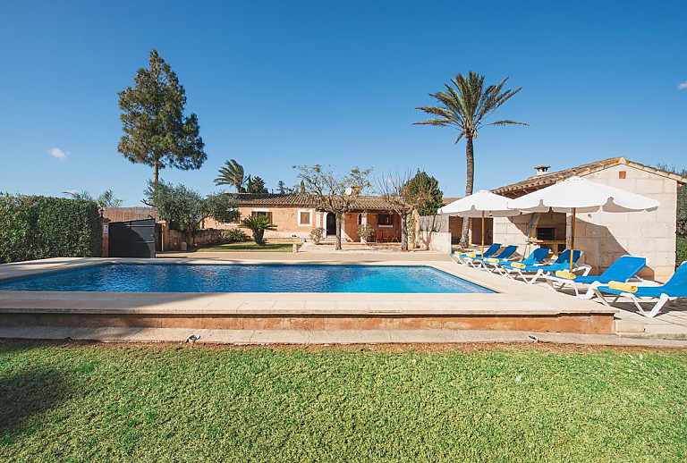 Garten mit Rasen und Pool