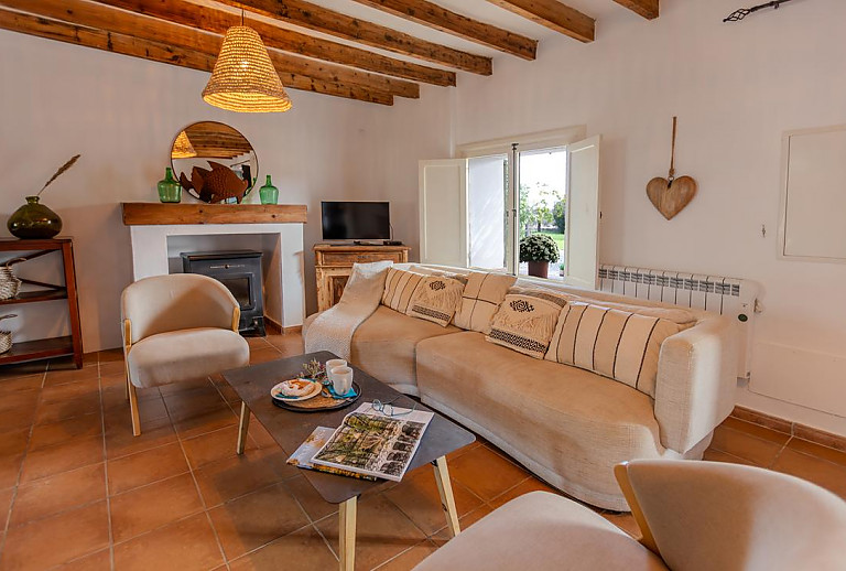 Fernseher und Ofen im Wohnzimmer