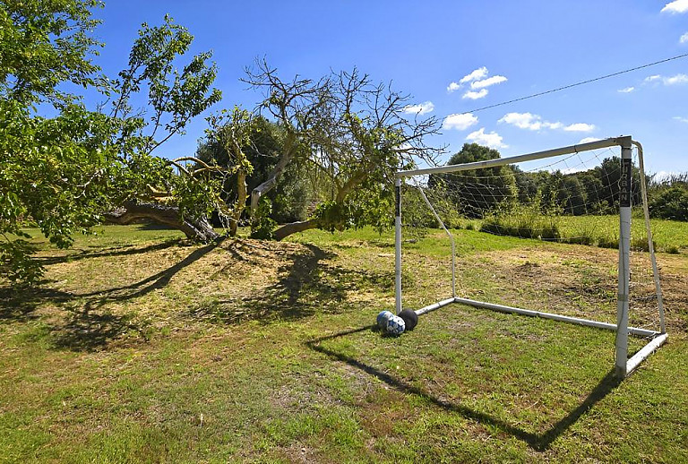 Garten mit Rasen und Fußballtor