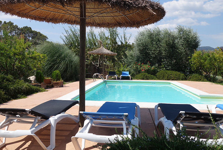 Bergblick Rasen Pool Terrasse